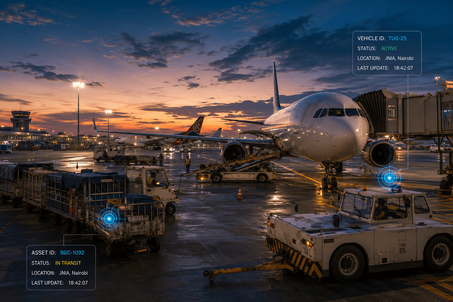 Airport ground support equipment on the apron at an African airport