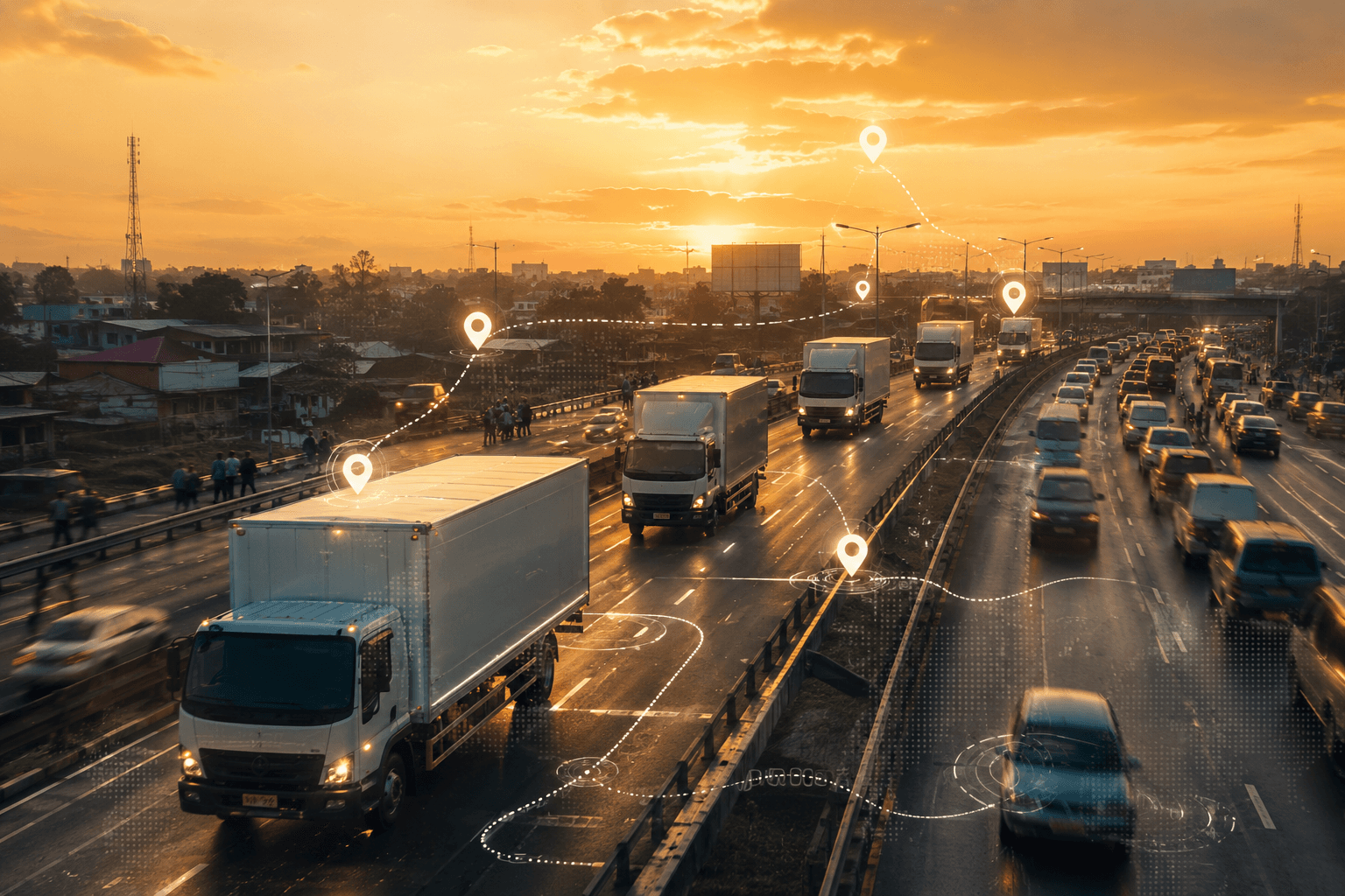 GPS tracking dashboard showing fleet vehicles across Africa